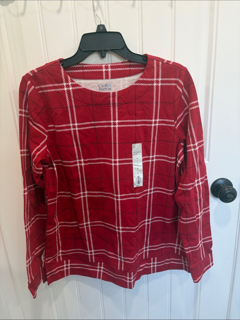 croft & barrow Red and White Plaid Long Sleeve Top